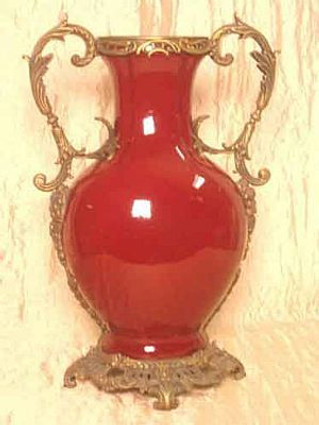 Solid Ox Blood Red - Luxury Hand Painted Porcelain and Gilt Bronze Ormolu - 17.5 Inch Vase