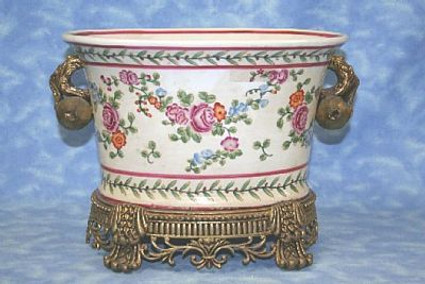 Petit Fleur Pattern - Luxury Hand Painted Porcelain and Gilt Bronze Ormolu - 12 Inch Oval Planter