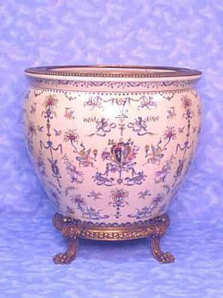 Emblems Pattern - Luxury Hand Painted Porcelain and Parcel Gilt Bronze Ormolu - 16 Inch Fish Bowl | Fishbowl Planter