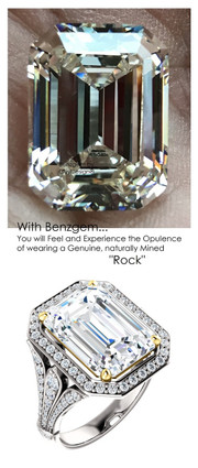 14.22 Carat, Luxury Emerald Cut Benzgem Solitaire, Benzgem; Diamond Quality Color and Cut, Swarovski CZ Semi-Mount; GuyDesign® Halo Design Engagement or Right Hand Ring, 14k White Gold, 10223,