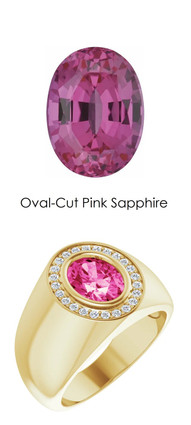 703 18K Yellow Gold 24 CanadaMark Conflict Free Diamonds Oval-Cut 2.6 ct. Pink Sapphire Bespoke Men's Ring