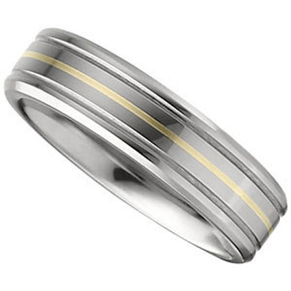 Tungsten Couture and 14K Gold Inlay - Men's Wear Resistant 6.3 millimeter Custom Sized Fashion | Wedding Band - Polished Finish