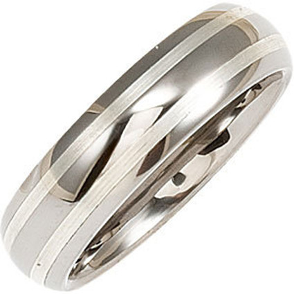 Tungsten Couture and 925 Sterling Silver Inlay - Men's Wear Resistant 6.3 millimeter Custom Sized Fashion | Wedding Dome Band - Polished Finish