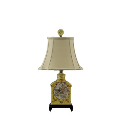2022: French Rooster Countryside, Parcel Gilt Bronze Ormolu, Wood, Porcelain, 21" Lamp, 10764