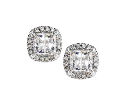 2 ctw Square Cut Diamond Halo Platinum Earrings, #10849