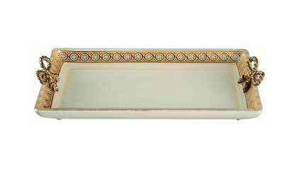 Luxe Life Finely Finished Etched Glass and Gilt Bronze Ormolu - 12 Inch Decorative Tray