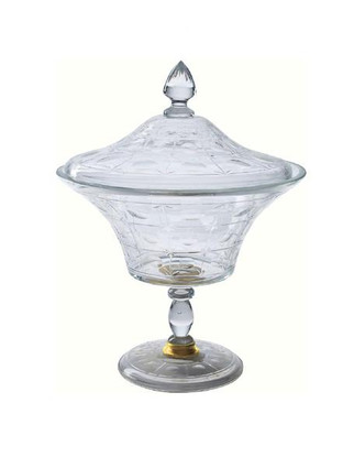 Luxe Life Finely Finished Etched Glass - 13 Inch Covered Pedestal Bowl | Compote