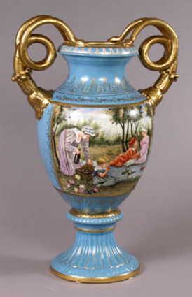 Luxury Hand Painted Reproduction Sevres Style Porcelain, 20 Inch Tabletop | Mantel Vase
