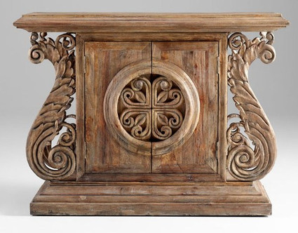 Classic Acanthus Design - 36.5t x 19.5d x 49.5L Entry | Console Chest | Storage Cabinet - Distressed Finish