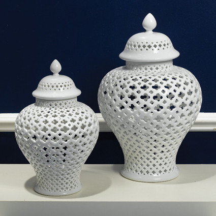Pierced White Porcelain 16 Inch Temple Jar | Lantern 5891 - 8626