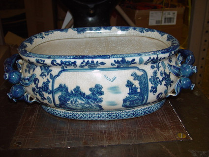 Blue and White - Luxury Handmade Reproduction Chinese Porcelain - 16 Inch Foot Bath | Centerpiece Planter - Style F591