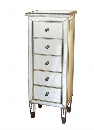 Silver Mirror - 48t X 18w X 12d Chest of Five Drawers - Contemporary Modern Style