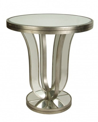 Silver Mirror - 28dia x 30t Round Accent, End Table - Modern Contemporary Art Deco Style