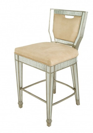 Silver Mirror - 20.3w x 21.9d x 40t Bar Stool, Chair - Modern Contemporary Art Deco Style