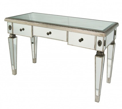 Silver Mirror - 29t X 48w X 21d Bureau Plat Writing Desk - Louis XVI Neo Classical Style