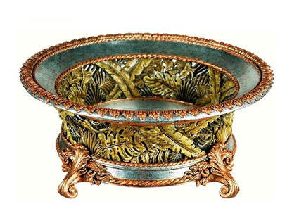 Luxe Life Hand Painted 19 Inch Centerpiece Bowl - Metallic Fern Design