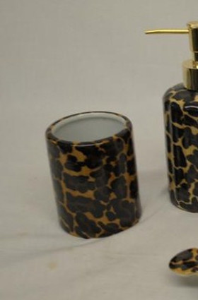 Lavish Leopard Decorator Print, Luxury Handmade Chinese Porcelain, 4 Inch Toothbrush Holder | Pen Cup, Style G722