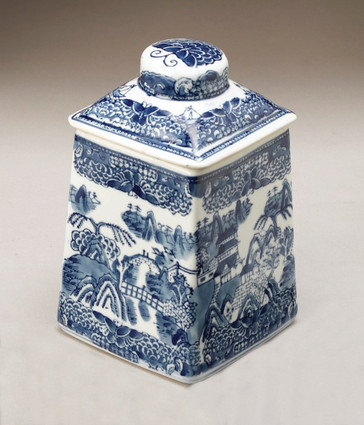 Blue and White Transferware Porcelain Jar, 8 Inches Tall 7024 AAA
