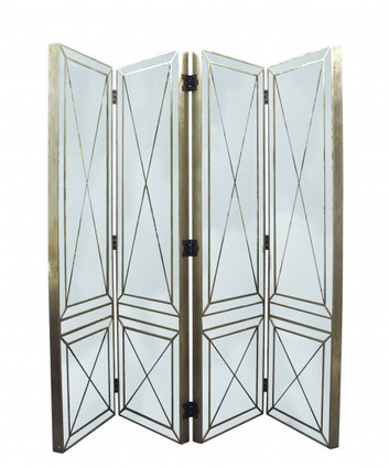 Silver Mirror - 72 Inch Room Divider, Dressing Screen - Louis XVI Neo Classical Style