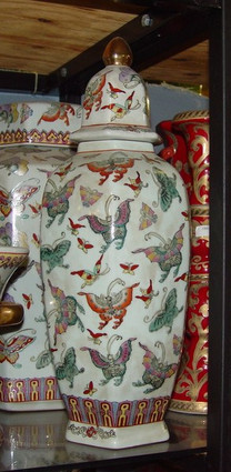 Mariposa Contemporary Butterfly - Luxury Handmade Reproduction Chinese Porcelain - 13 Inch Covered Hexagon Temple Jar - Style 11