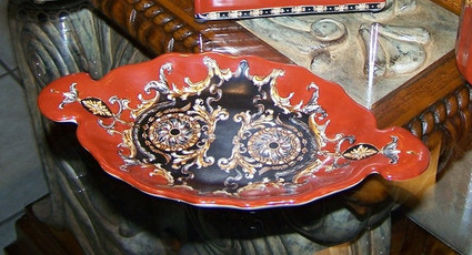 Imperial Red and Ebony Black, Luxury Handmade Reproduction Chinese Porcelain, 9 Inch Soap Dish, Style 702