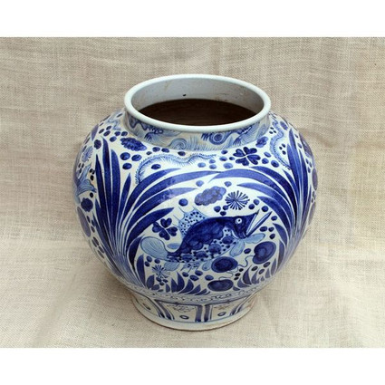 Blue and White Decorative Porcelain Planter - 13.5 Inches Tall