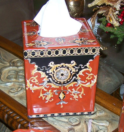 Imperial Red and Ebony Black, Luxury Handmade Reproduction Chinese Porcelain, 6 Inch Boudoir - Boutique Tissue Box, Style M422