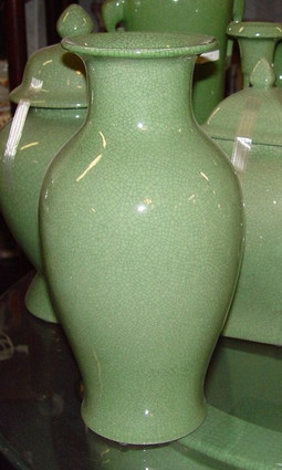 Celadon Decorator Crackle - Luxury Handmade Chinese Porcelain - 14 Inch Mantel Vase | Jardiniere - Style 3