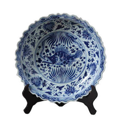 Blue and White Decorative Porcelain Plate - 16 Inch Diameter Blue and White Decorative Porcelain Plate - 16 Inch Diameter