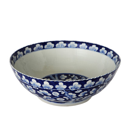 Blue and White Decorative Porcelain Bowl - 16 Inch Diameter