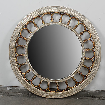 Round Wall Mirror - 38" with Silver Finish and Parcel Gilt Accents, 4944