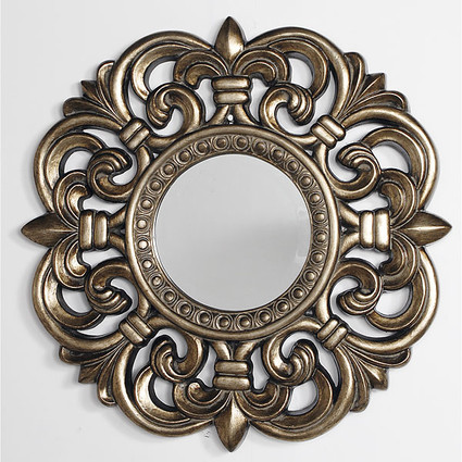 Fleur de Lis Framed Round Accent Mirror - 24 Inch - Silver Parcel Gilt Finish