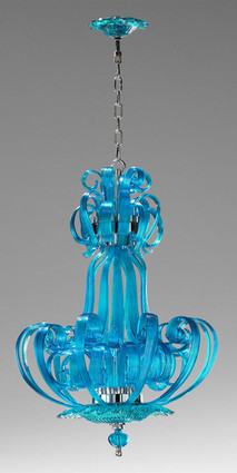 Transparent Aquamarine Scroll Contemporary Glass Chandelier