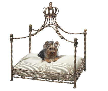 The Pampered Pet - Crown Jewel Luxury Four Post Canopy Pet Bed - Antique Gold Finish