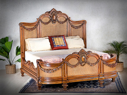 Guirlande de Butin King Size Bed - Hardwood and Cane - Rich Wood Finish