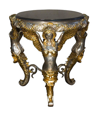 Lost Wax Cast Bronze and Marble - 31 Inch Caryatid Entry | Center Table - Silver and Gold Patina