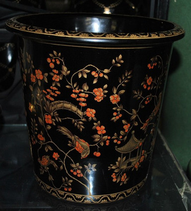 Ebony Black and Gold Pagoda, Luxury Handmade Reproduction Chinese Porcelain, 10 Inch Wastebasket, Style 922