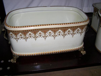 Style E593 - Rectangular Centerpiece | Statement Planter | Neo Classical Ivory and Gold - Luxury Handmade Reproduction Chinese Porcelain and Gilt Brass Ormolu - 17 Inch
