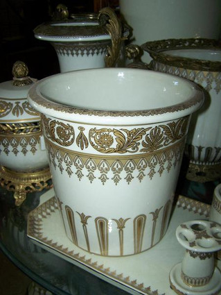 Neo Classical Ivory and Gold Flourish, Luxury Handmade Reproduction Chinese Porcelain, 10 Inch Wastebasket, Style 922