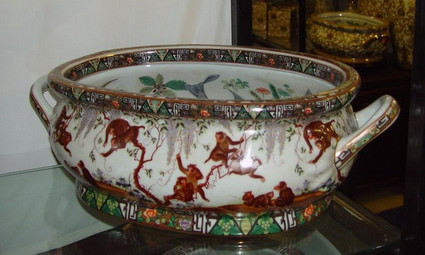 Style 591 - Merry Monkeys - Luxury Handmade Reproduction Chinese Porcelain - 12 Inch Foot Bath | Planter | Centerpiece Style 591