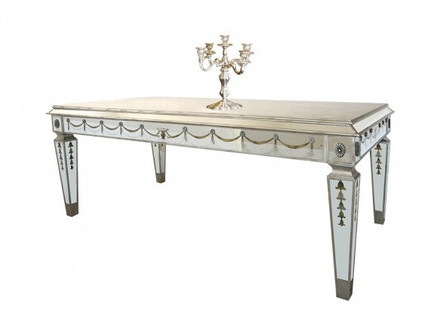 Reverse Hand Painted Silver Mirror - 72 Inch Breakfast, Rectangular Dining Table - Louis XVI Neo Classical Style