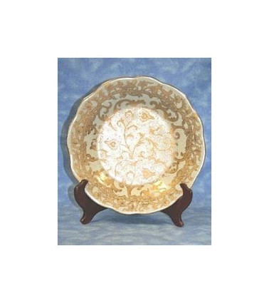 Ivory and Gold Lotus Scroll Arabesque, Luxury Handmade Reproduction Chinese Porcelain, Customizable 12 Inch Display Scalloped Plate Style 811