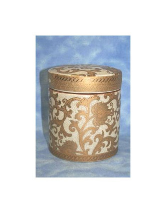 Ivory and Gold Lotus Scroll Arabesque - Luxury Handmade Reproduction Chinese Porcelain - Customizable 6 inch Decorative Container Style 29