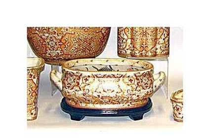 Style 591 - Burgundy Medallion and Gold - Luxury Handmade Reproduction Chinese Porcelain - 12 Inch Foot Bath | Planter | Centerpiece Style 591 Style 591 - Burgundy Medallion and Gold - Luxury Handmade Reproduction Chinese Porcelain - 12 Inch Foot Bath | Planter | Centerpiece Style 591