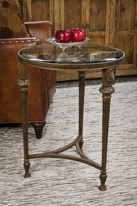 Contemporary Aluminum Acanthus - Accent Side | End Table with 20.5 Inch Round Beveled Glass Top - Antiqued Bronze Finish