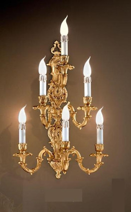European Reproduction - 18th Century Style, French Regence Wall Bracket Sconce in Gilt Bronze Ormolu - 6 Arm, 25.59 Inch - 24 Karat Gold Finish