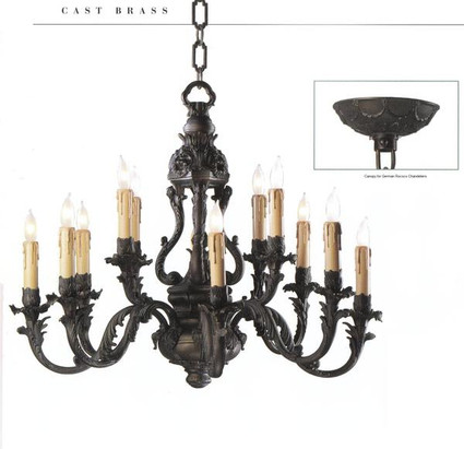 German Rococo Twelve Light Solid Brass 28.5 Inch Chandelier - Aged Bronze Finish