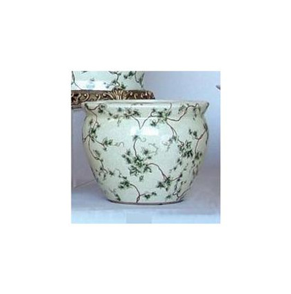 Off White and Green Ivy Vine - Luxury Handcrafted Chinese Porcelain - 10 Inch Fish Bowl | Fishbowl | Planter Style 35