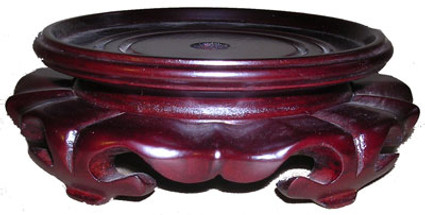 Fancy Low Profile Carved Wood Lotus Stand for Porcelain, 09.5 Inch Seat