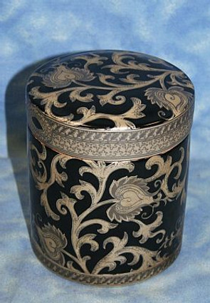 Ebony Black and Gold Lotus Scroll - Luxury Handmade Reproduction Chinese Porcelain - 6 inch Decorative Container - Style 29